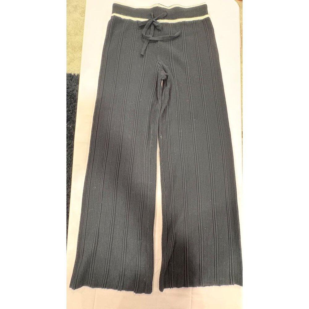 2 Piece Lounge Pink Rose Black & White Ribbed Cardigan Sweater With Pants M - Picture 11 of 16